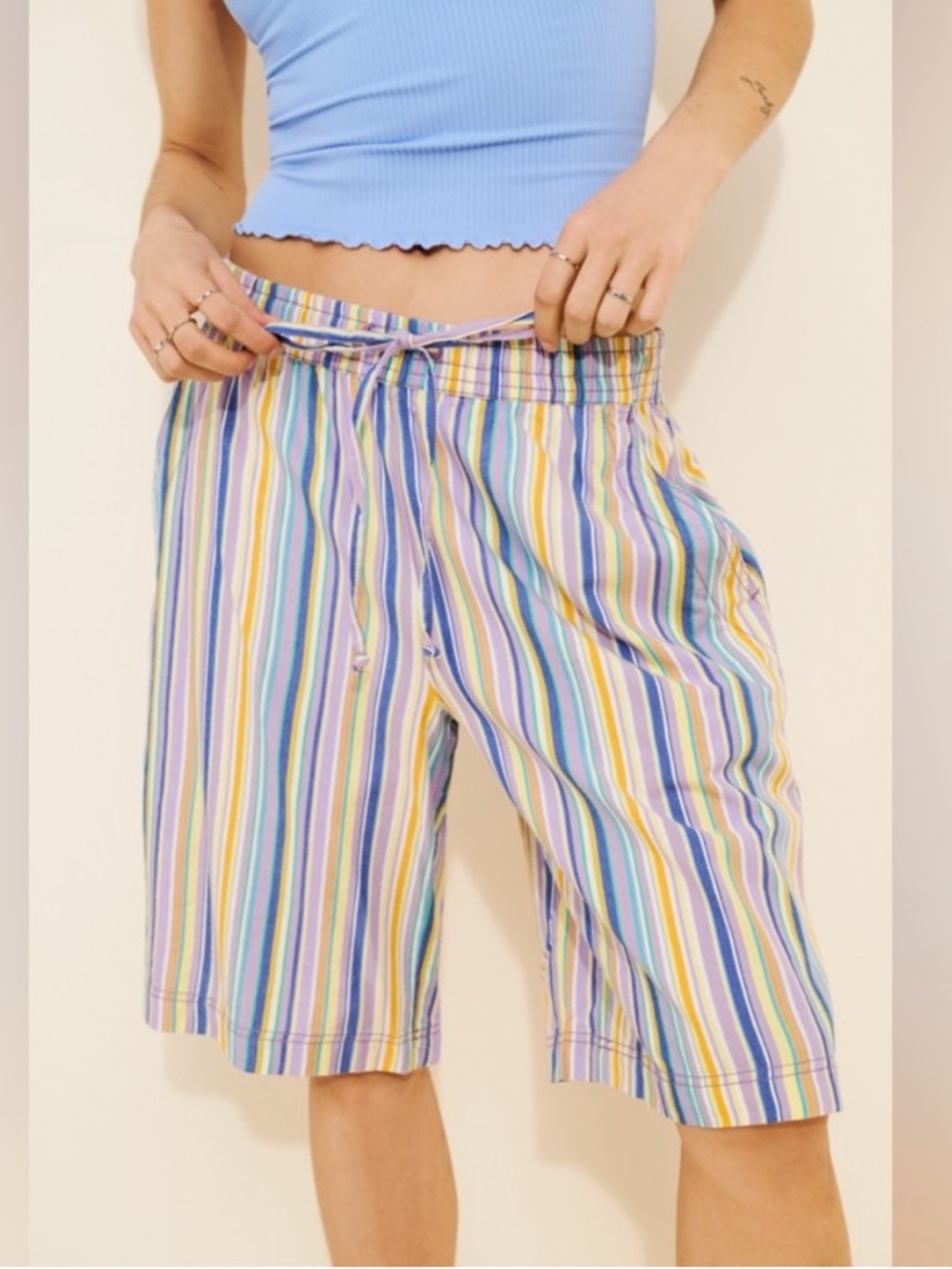 NWOT Free People Saylor Poplin Stripe Shorts Women S Boho Coastal Vacation Beach